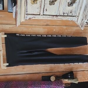 PINK Victoria's Secret Black Womens Stretch Pants with Logo Detail